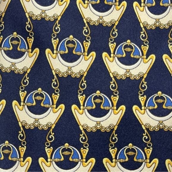 FENDI Men's Classic Silk Tie Blue And Gold One Size - Picture 2 of 5